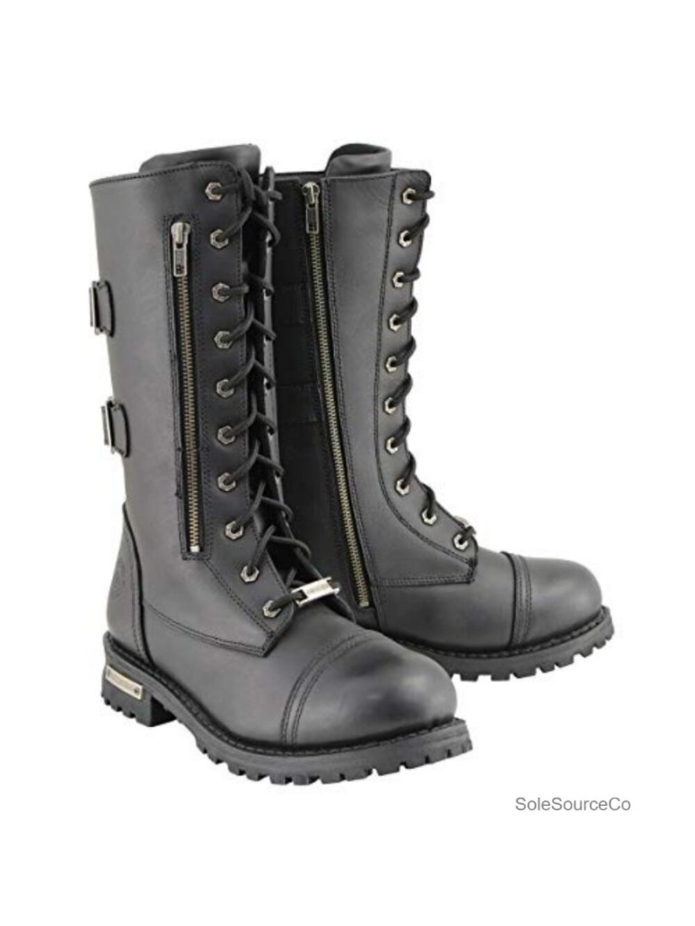 Men's Tactical Lace-Up Leather Boots with Zipper and Storage Pocket